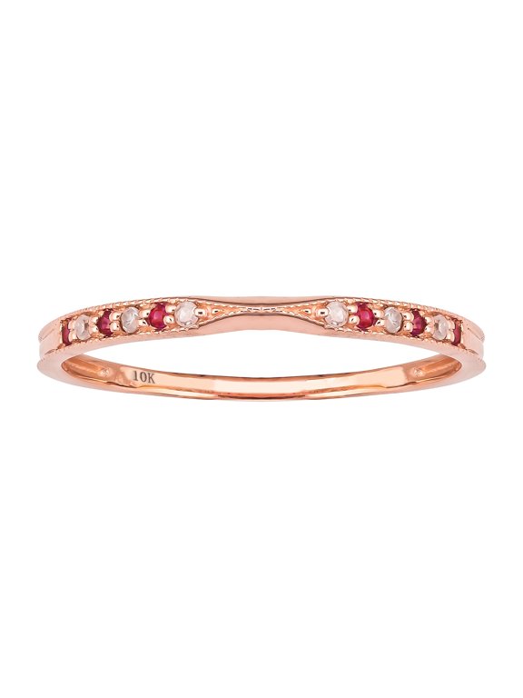 10k Rose Gold Vintage Style Ruby and Diamond Stackable Band