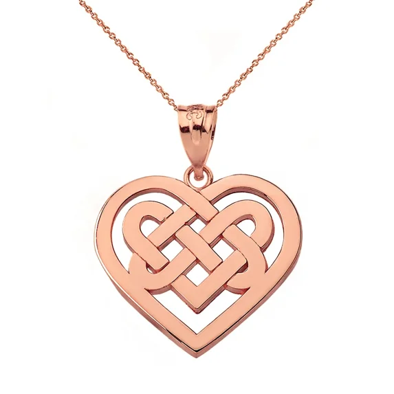 10k Rose Solid Gold Celtic Knot Woven Heart Pendant / Necklace (20 Inches)