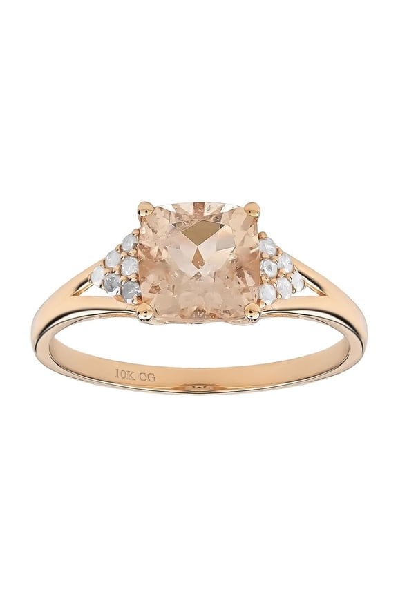 10k Rose Solid Gold Natural Cushion-cut Morganite and Diamond Birthstone Gemstone Engagement Ring