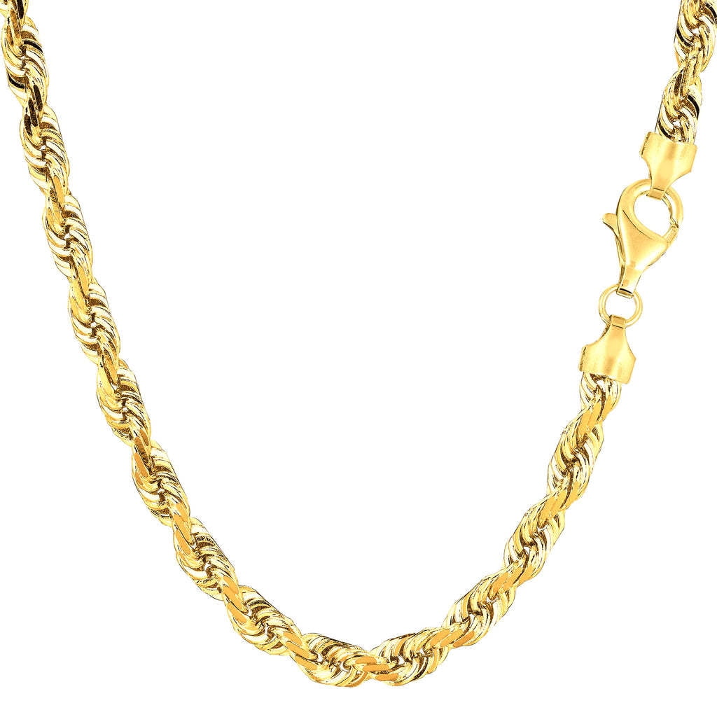 10k SOLID Yellow Gold 4.5mm Lite Rope Chain Necklace or Bracelet for Pendants and Charms with Lobster-Claw Clasp (8", 20", 22", 24 inch)