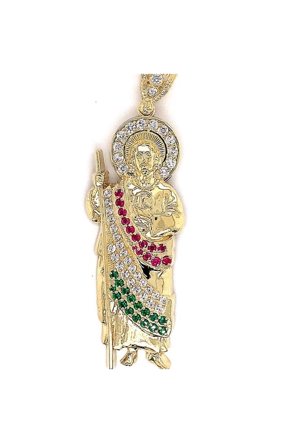 10k San Judas Pendant with colored CZ Adult Unisex