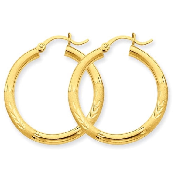 10k Satin & Diamond-cut 3mm Round Hoop Earrings