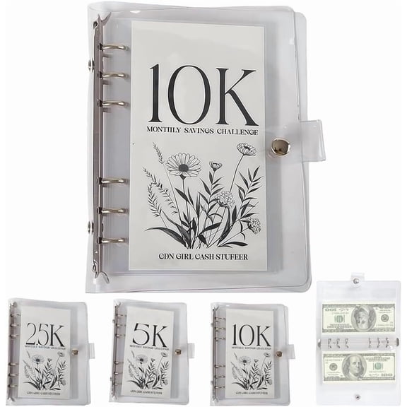 10k Savings Challenges Book,Money Saving Binder with Envelopes, Easy and Funny Way to Save 2.5k/5k/10k Dollars, Loose Leaf Savings Book