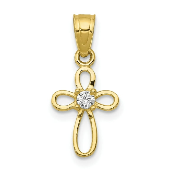 10k Small CZ Cross Pendant in 10k Yellow Gold