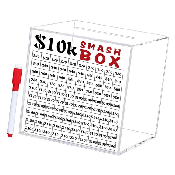 10k Smash Box for Money,Unbreakables Piggy Banks Save $10000 Money Saving Challenge Box,Acrylic Savers Box for Cash