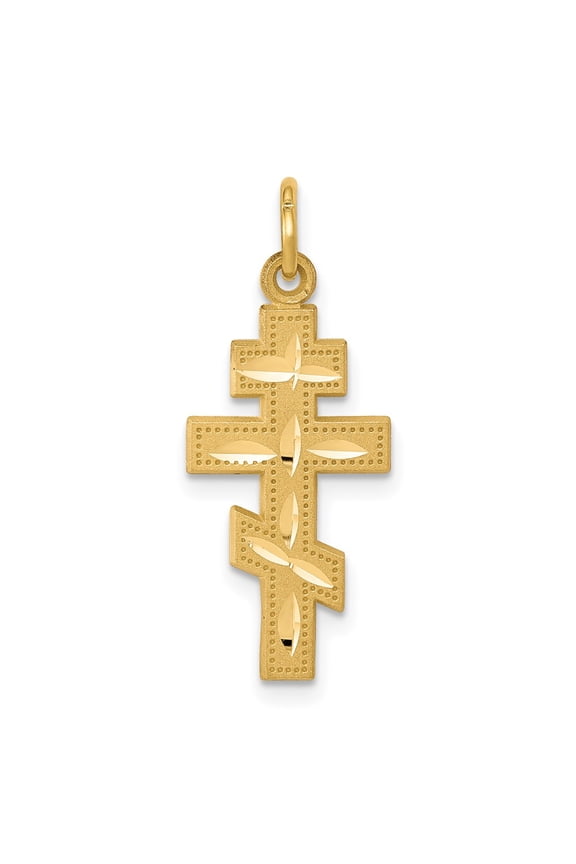 10k Solid Flat-Backed Eastern Orthodox Cross Pendant (Weight : 0.98 gm, Length : 28mm, Width : 11 mm)
