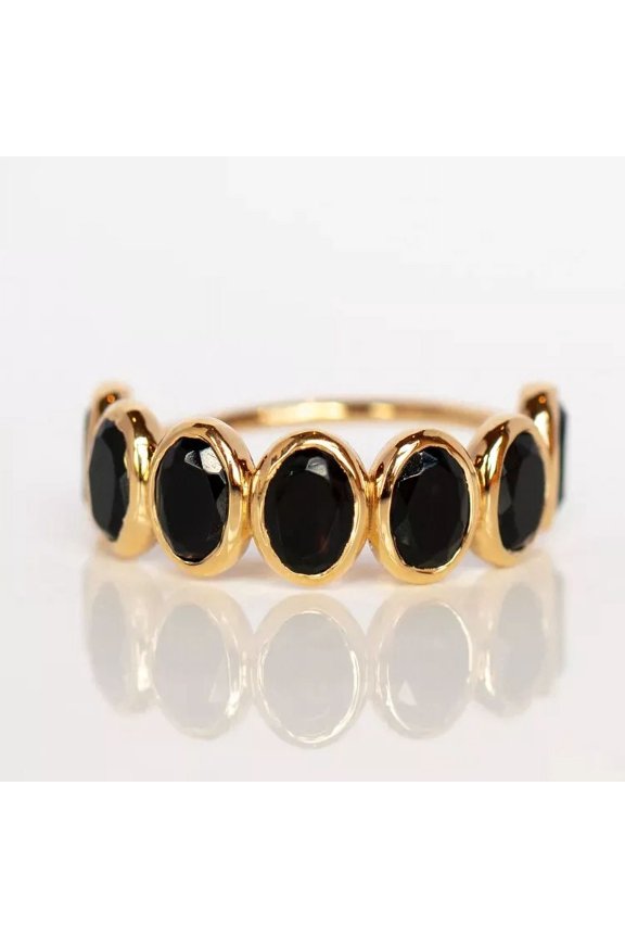 10k Solid Gold Black Spinel Oval Shape Bezel Set Elagant Wedding Ring Free Ship
