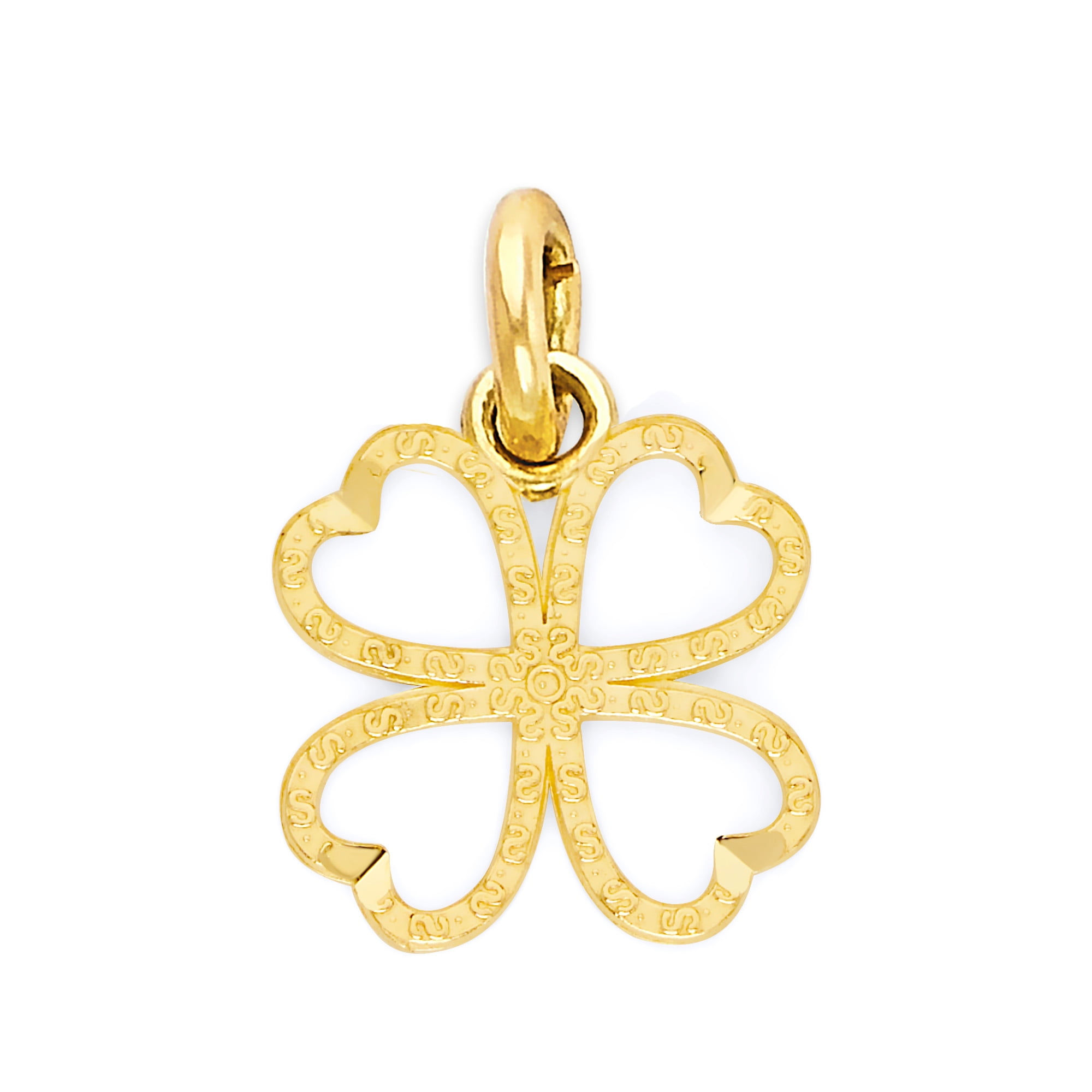 ICE ON FIRE JEWELRY 10k Solid Gold Clover Charm with Diamond Cut Detail for Bracelet, Dainty Shamrock Jewelry for Her