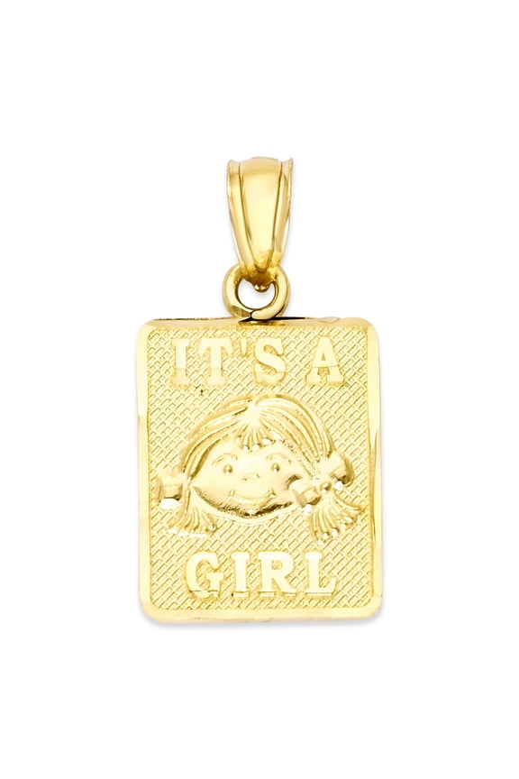 Golden Fire Solid 10k Gold It's a Girl Pendant - New Baby Jewelry, Necklace Gifts for Moms