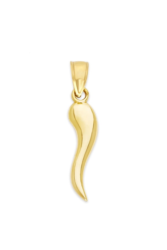 Golden Fire Solid 10k Gold Italian Horn Pendant - Good Luck Jewelry Gifts for Women