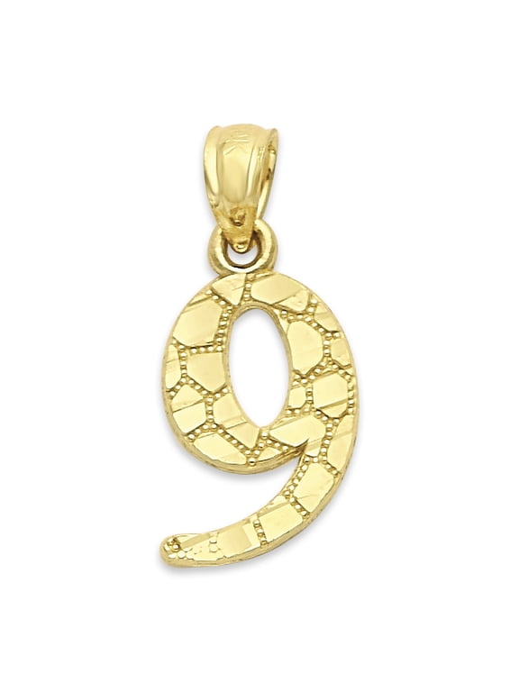 Golden Fire Solid 10k Gold Nugget Number Nine Pendant - Sports Gifts for Men and Women