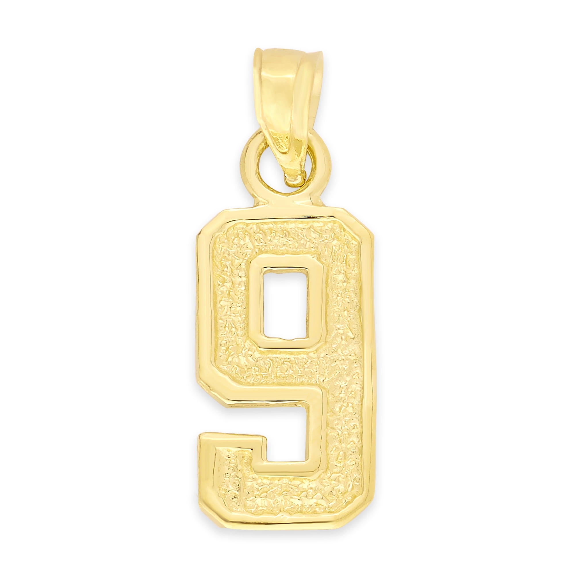 Golden Fire Solid 10k Gold Number Nine Pendant - Sports Gifts for