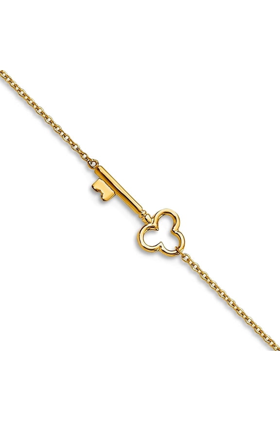 10k Solid Yellow Gold Polished Key Plus 1in Extension Anklet 9 Inch Anklet for Women - 1.2 Grams