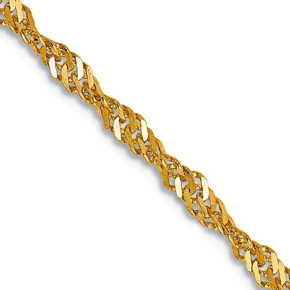 10k Solid Yellow Gold Polished Lobster Claw Closure 2mm Singapore Chain Bracelet 7 Inch Link Bracelet for Women and Men