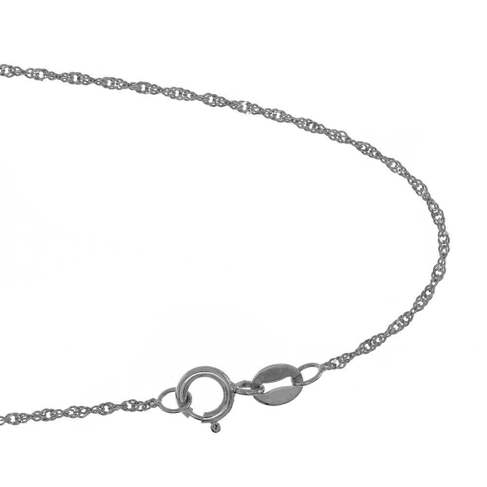 10k Solid White Gold 1.5 Mm Singapore Chain Anklet, Spring Ring Clasp-10"