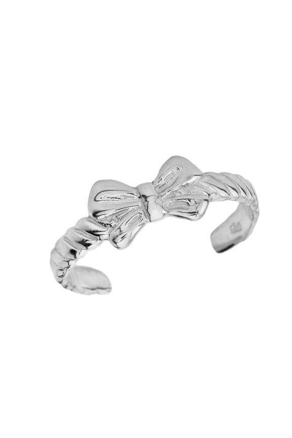 10k Solid White Gold Bow Tie Ribbon Toe Ring