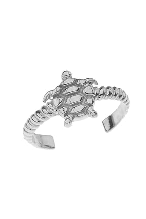 10k Solid White Gold Sea Turtle Rope Toe Ring