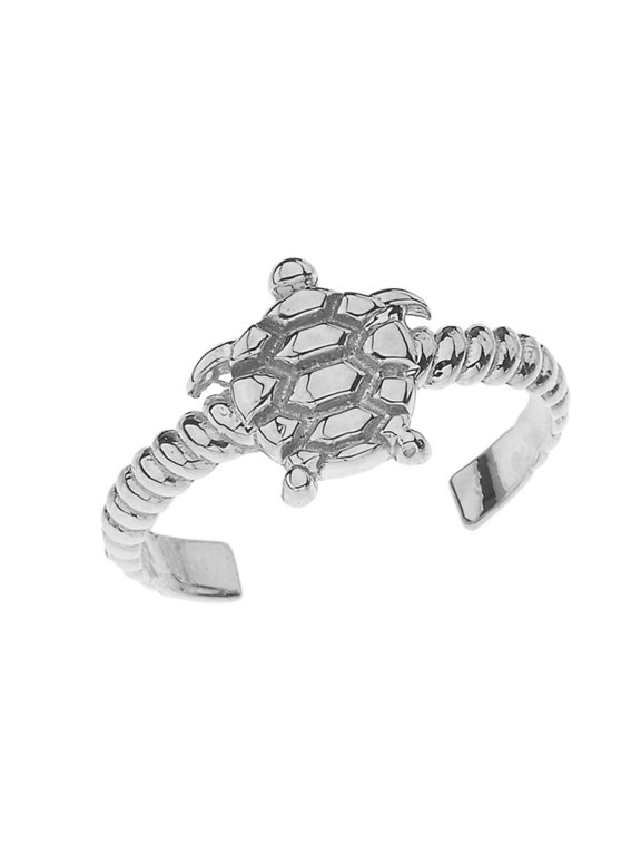 10k Solid White Gold Sea Turtle Rope Toe Ring