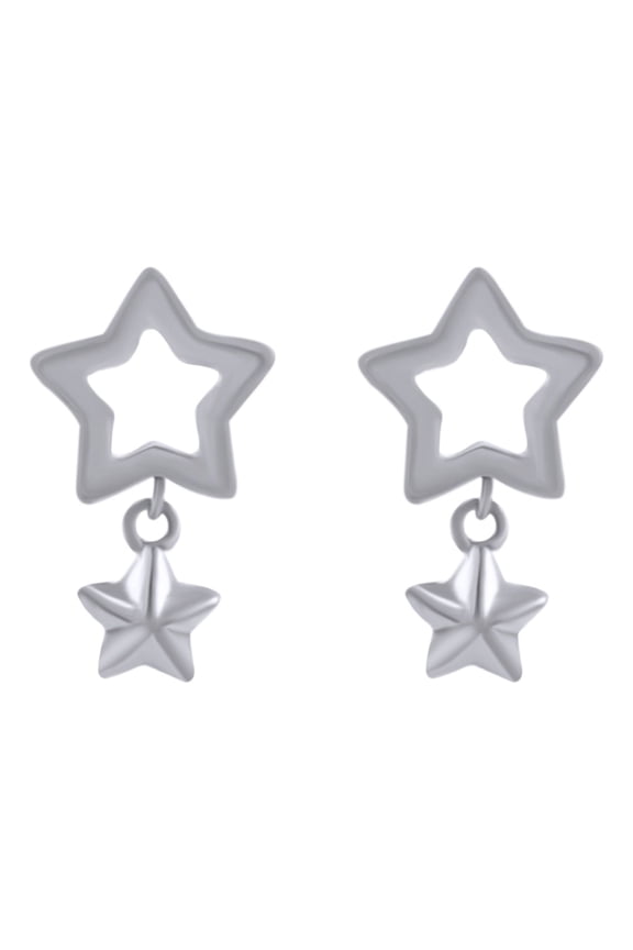 10k Solid White Gold Star Stud Earrings