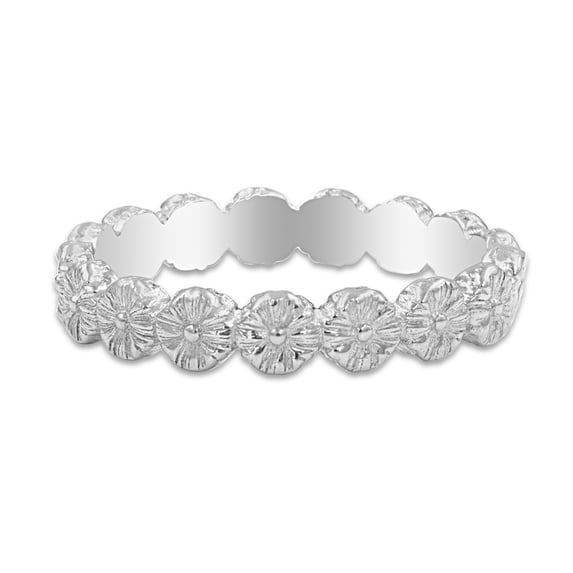 10k Solid White GoldPoppy Flower Design Wedding Band Promise Ring Jewelry For Her Women Ring Size-4.5