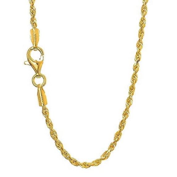 JewelStop 10k Solid Yellow Gold 1.8 mm Diamond-cut Rope Chain, Lobster Claw Clasp - 16 Inches, 4.1gr.