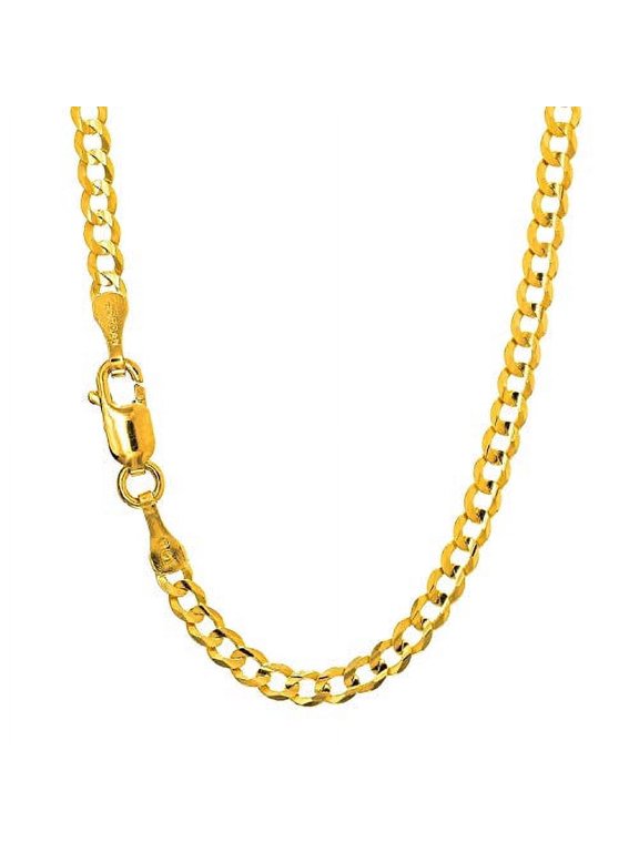JewelStop 10k Solid Yellow Gold 3.6 mm Comfort Curb Chain Necklace, Lobster Claw Clasp-24 Inches, 7.9gr.