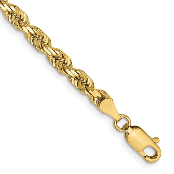 10k Solid Yellow Gold 4mm Sparkle-Cut Quadruple Rope Chain Bracelet 8 Inch Link Bracelet for Women and Men