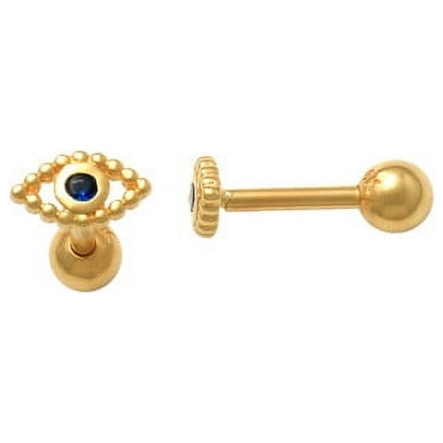 10k Solid Yellow Gold Cartilage Earring in an Evil Eye Design