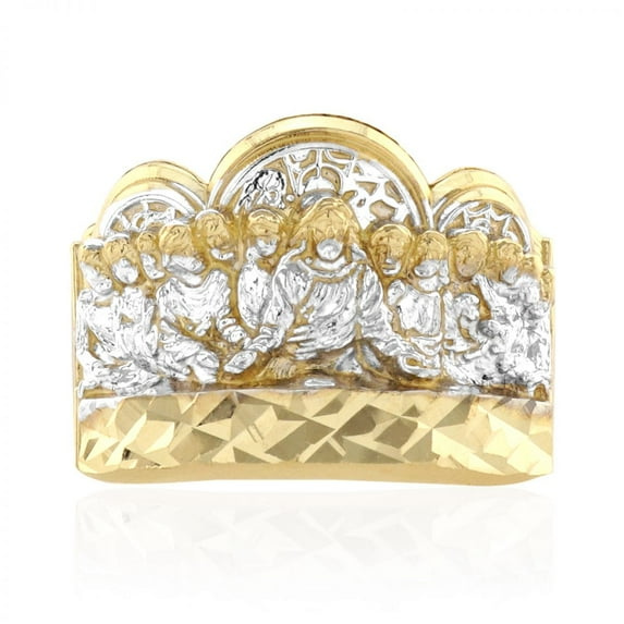 10k Solid Yellow Gold Diamond Cut Last Supper Religious Ring Size 8-12