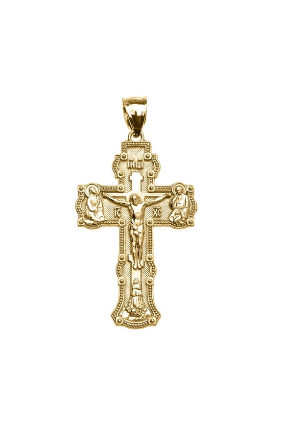 10k Solid Yellow Gold Elegant Russian Orthodox IC XC NIKA Save and Protect Cross Pendant