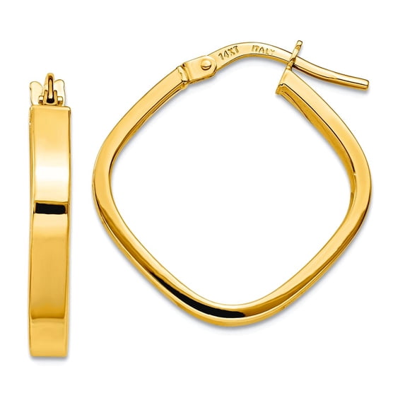 10k Solid Yellow Gold Flat Edge Square Hoop Earrings 27.35x27.35mm Wide 3mm Thick Hoop Earring for Women