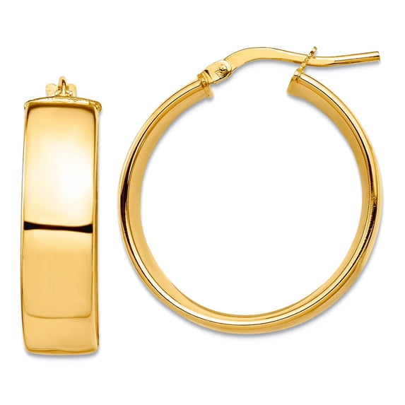 10k Solid Yellow Gold High Polished 7mm Hoop Earrings 24x7mm Wide 7mm Thick Hoop Earring for Women
