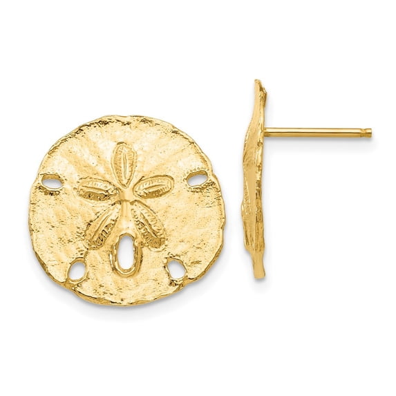 10k Solid Yellow Gold Large Sanddollar Post Earrings 16x16mm Wide Stud Earring for Women - 2.7 Grams