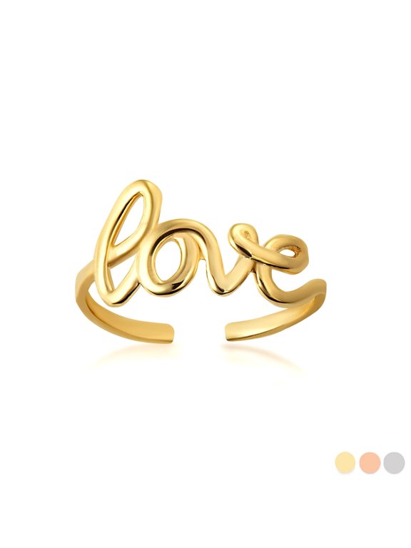 10k Solid Yellow Gold Love Cursive Script Toe Ring