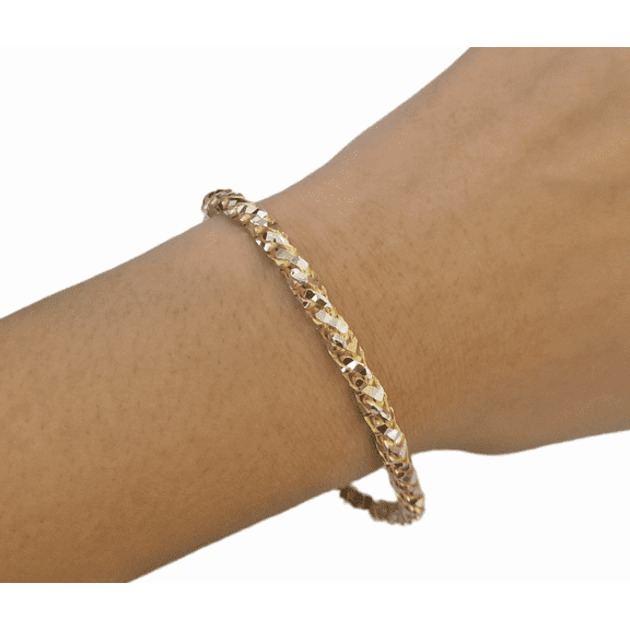 10k Solid Yellow Gold Palm Bracelet 5mm 8" Inch Diamond Cut Real 10Kt