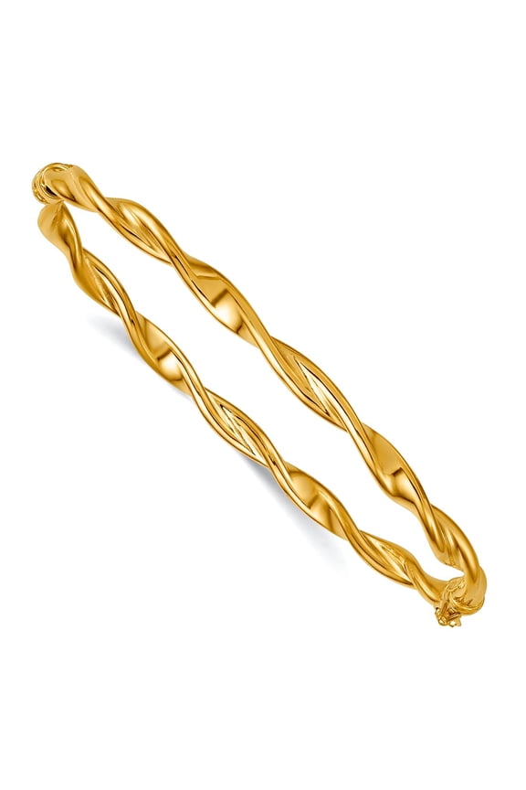 10k Solid Yellow Gold Polished and Twisted Hinged Bangle Bracelet Cuff Bracelet for Women