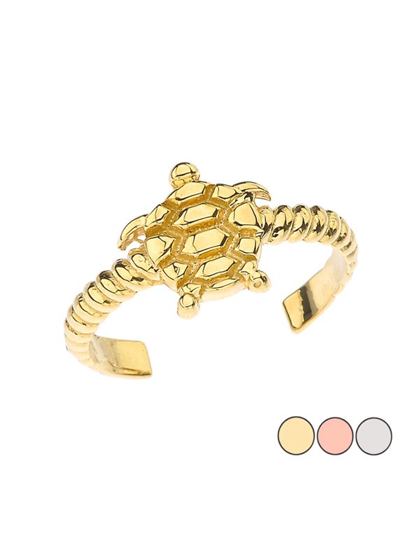 10k Solid Yellow Gold Sea Turtle Rope Toe Ring