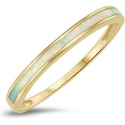 ANILUX 10k Solid Yellow Gold White Opal Inlay Band Ring