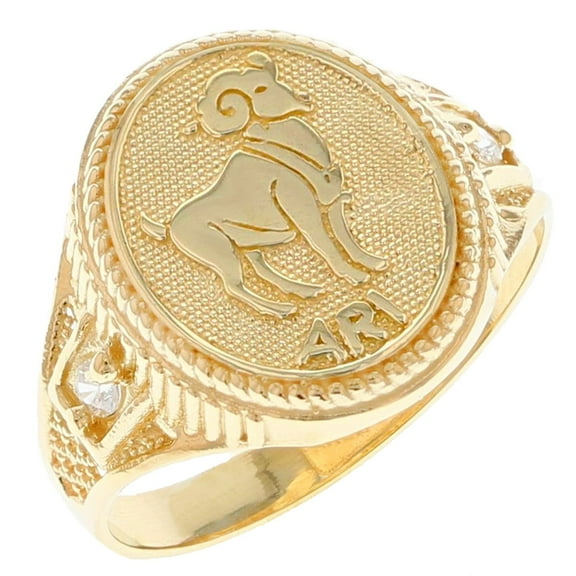 10k Solid Yellow Gold Zodiac CZ Ring - Aries