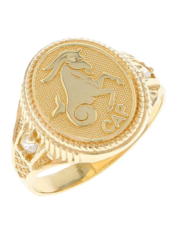 10k Solid Yellow Gold Zodiac CZ Ring - Capricorn