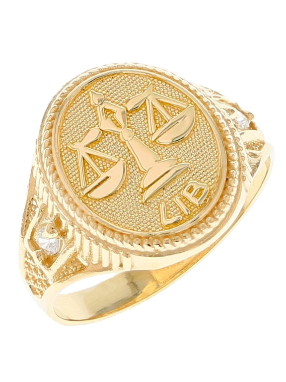 10k Solid Yellow Gold Zodiac CZ Ring - Libra