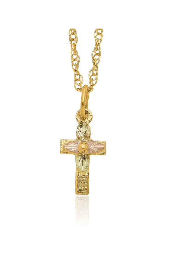 10K Solid Tri Color Pink White Yellow Black Hills Gold Holy Cross Chain Necklace