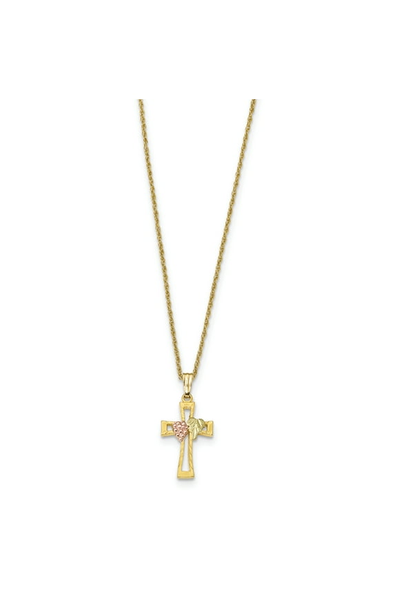 10k Tri-Color Black Hills Gold Cross Necklace