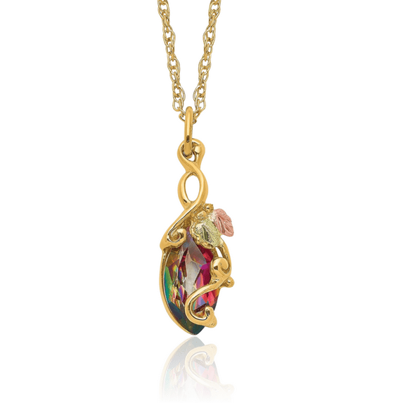 10K Solid Tri Color Pink White Yellow Black Hills Gold Mystic Topaz Chain Necklace