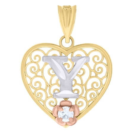 10k Tri-Color Gold Cubic Zirconia Women Initial "Y" Alphabet Pendant 1.4g Charm