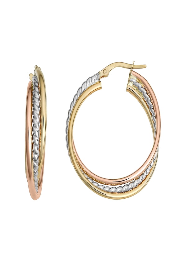 KoolJewelry 10k Tricolor Gold Overlapping Oval Hoop Earrings