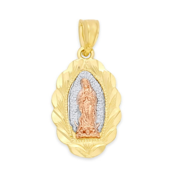 Golden Fire Solid 10k Tricolor Gold Our Lady of Guadalupe Pendant - Religious Jewelry Gifts