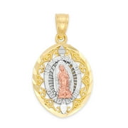 Solid 10k Tricolor Gold Virgin Mary Pendant - Our Lady of Guadalupe Charm