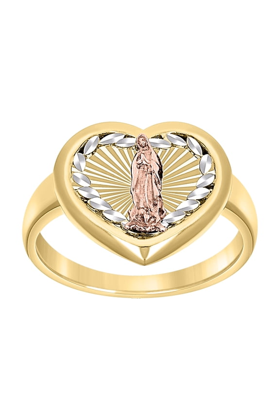10k Tri-Color Gold Womens Heart Head Guadalupe Religious Ring