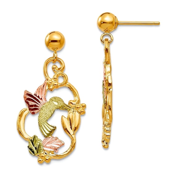 10k Tri-color Polished and satin Black Hills Gold Post Earrings 26x13mm Wide Dangle Earring for Women